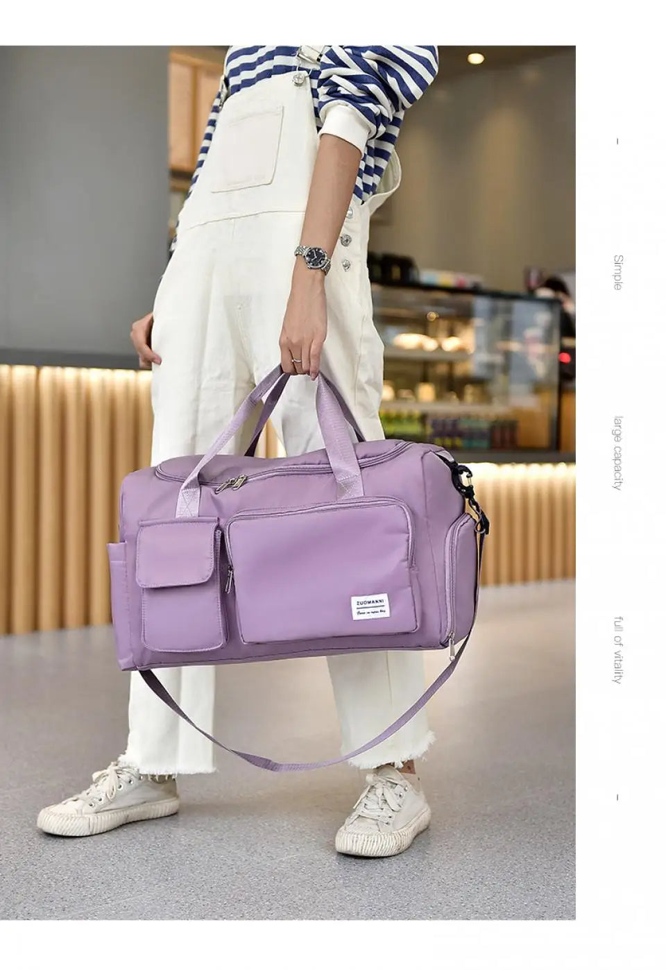 Elara Glow Carry-On Travel Bag – Large Capacity Weekender Duffle with Shoe Compartment for Women.210325