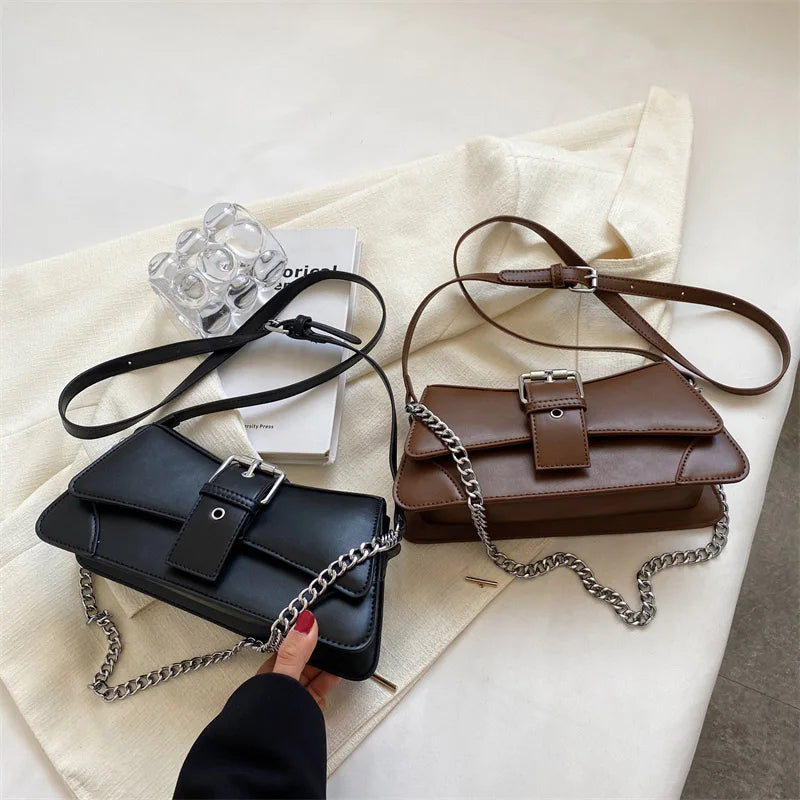 Elara Glow Small PU Leather Chain Shoulder Bag – Vintage-Inspired Crossbody Sling Purse with Wallet for Women.100425.