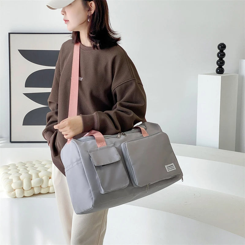 Elara Glow Carry-On Travel Bag – Large Capacity Weekender Duffle with Shoe Compartment for Women.210325