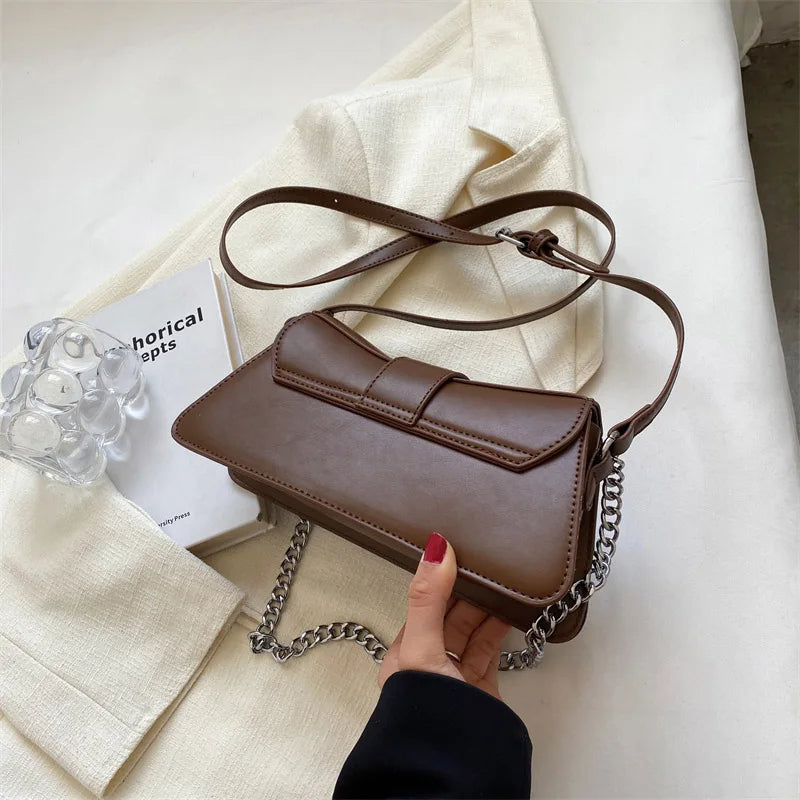 Elara Glow Small PU Leather Chain Shoulder Bag – Vintage-Inspired Crossbody Sling Purse with Wallet for Women.100425.