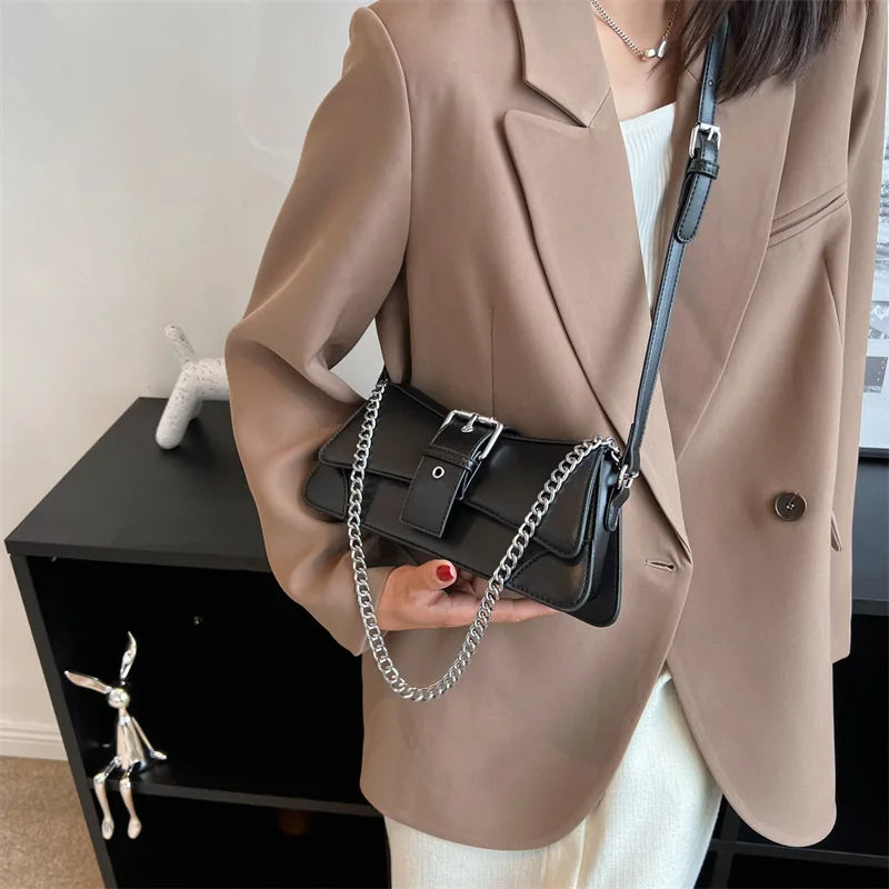 Elara Glow Small PU Leather Chain Shoulder Bag – Vintage-Inspired Crossbody Sling Purse with Wallet for Women.100425.
