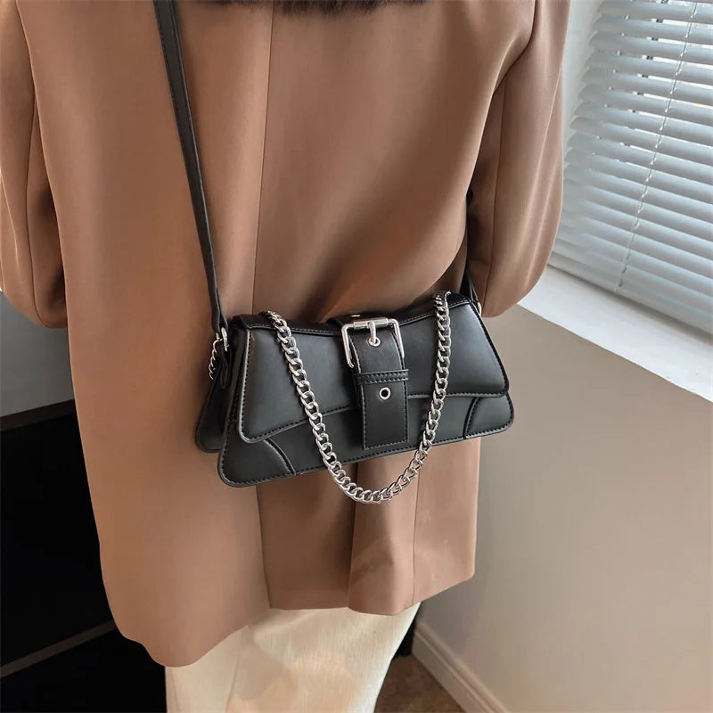 Elara Glow Small PU Leather Chain Shoulder Bag – Vintage-Inspired Crossbody Sling Purse with Wallet for Women.100425.