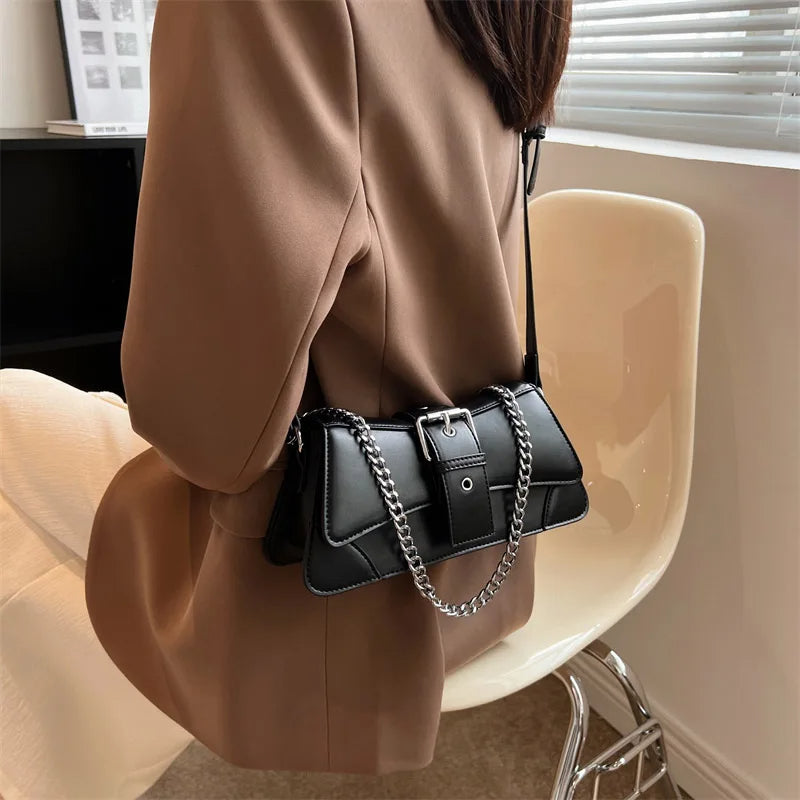 Elara Glow Small PU Leather Chain Shoulder Bag – Vintage-Inspired Crossbody Sling Purse with Wallet for Women.100425.