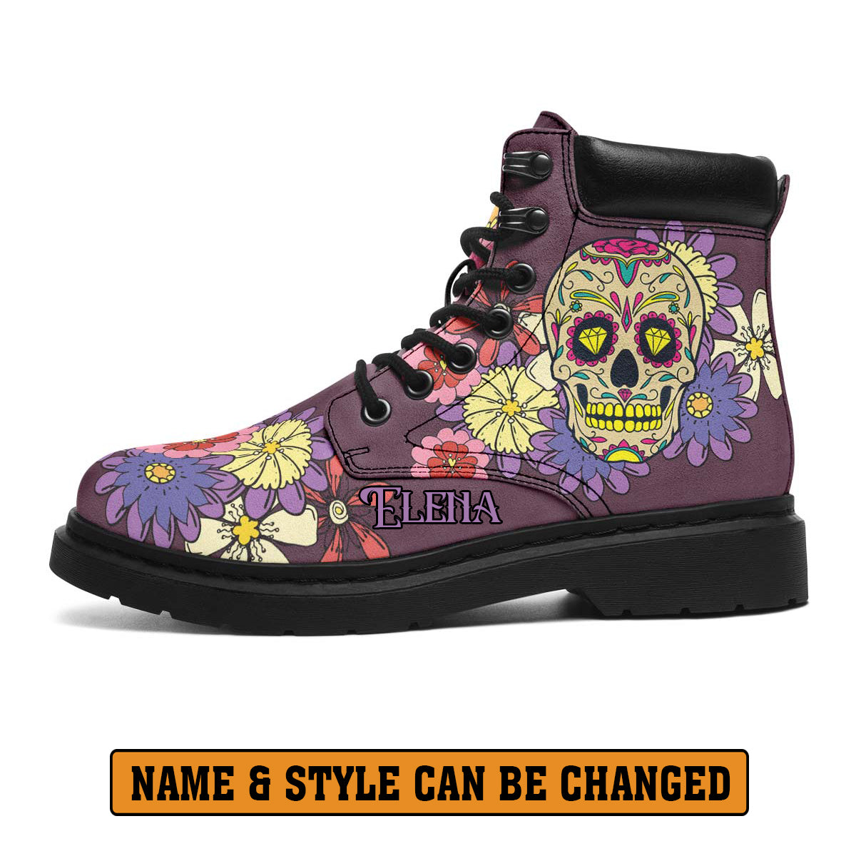 EShoes Personalized Boots, Sugar Skull Mexican Purple Boots, Custom Boots.