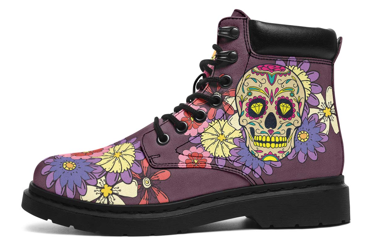 EShoes Personalized Boots, Sugar Skull Mexican Purple Boots, Custom Boots.