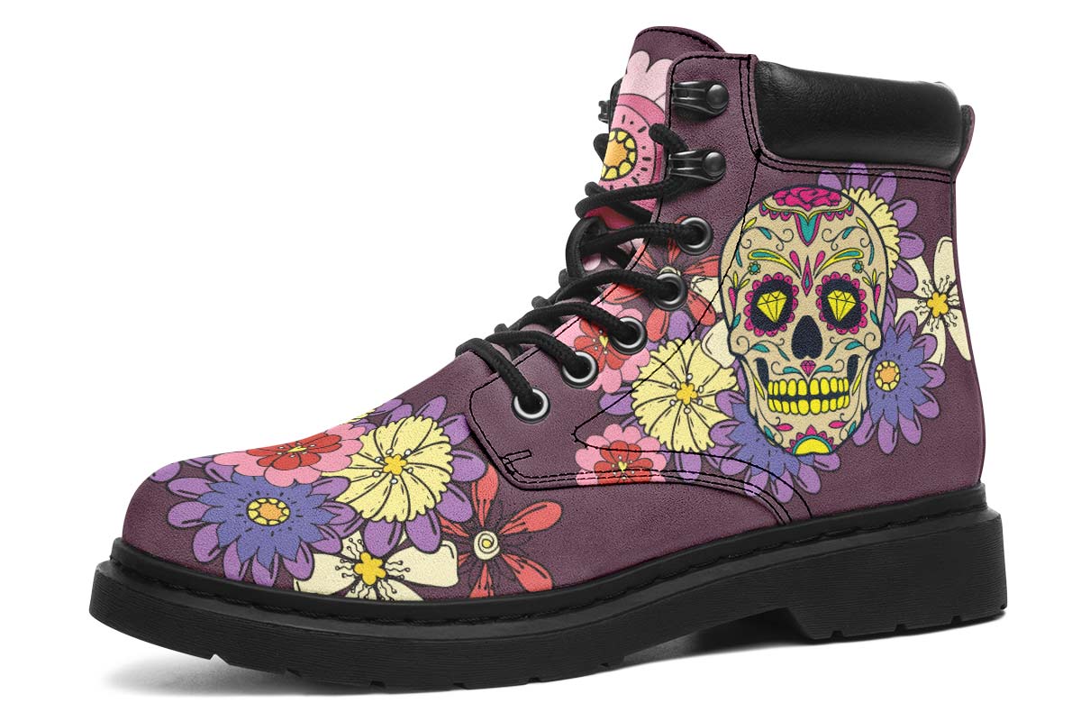 EShoes Personalized Boots, Sugar Skull Mexican Purple Boots, Custom Boots.