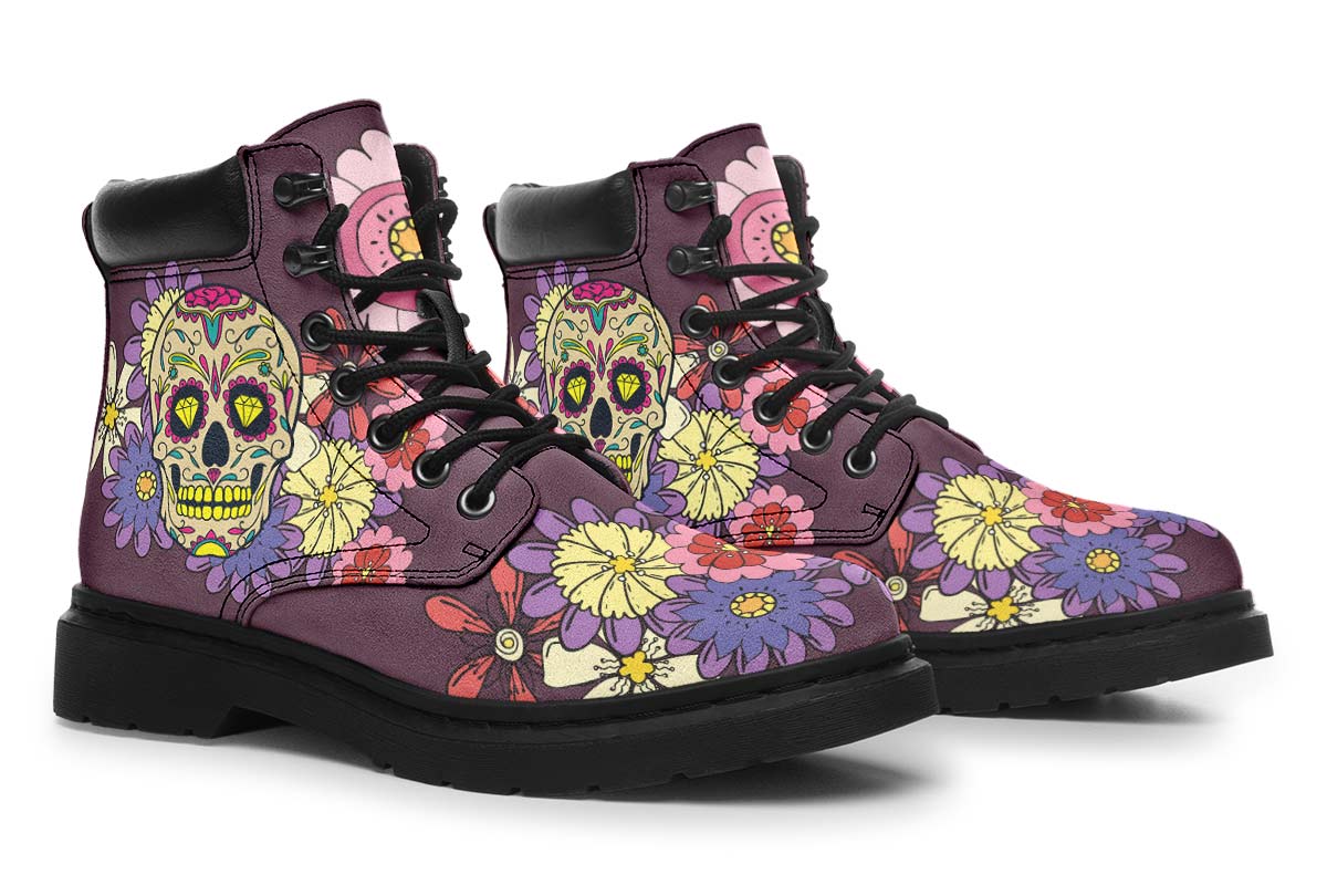 EShoes Personalized Boots, Sugar Skull Mexican Purple Boots, Custom Boots.