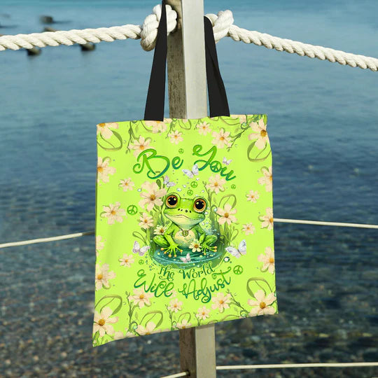 Durable Canvas Tote Bags - BE YOU THE WORLD WILL ADJUST FROG - Lightweight &, High-Capacity Options by EBDR 01220524