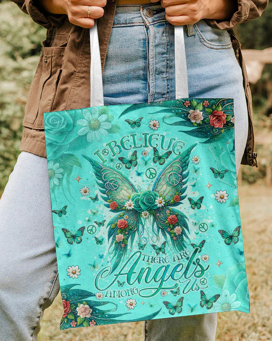 Durable Canvas Tote Bags - I BELIEVE THERE ARE ANGELS AMONG US WINGS - Lightweight &, High-Capacity Options by EBDR 01220524