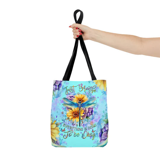 Durable Canvas Tote Bags - JUST BREATHE DRAGONFLY - Lightweight &, High-Capacity Options by EBDR 01220524