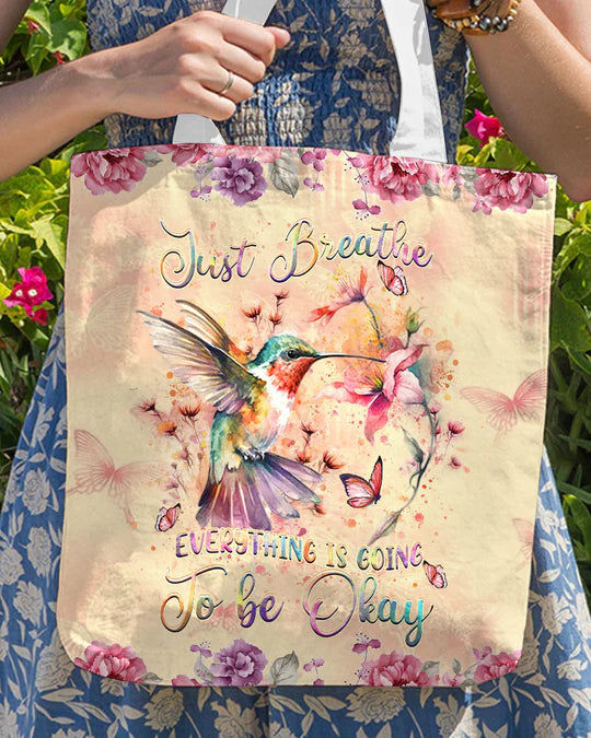 Durable Canvas Tote Bags - JUST BREATHE HUMMINGBIRD - Lightweight &, High-Capacity Options by EBDR 01220524