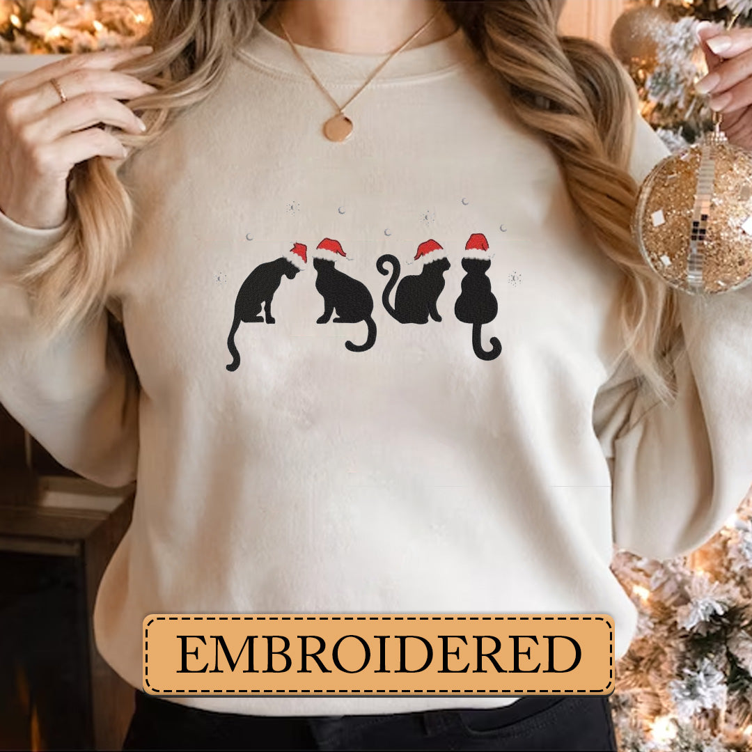 Embroidered Sweatshirt, Toppling Tannenbaum Cat's Mischief Embroidered Sweatshirt, Hoodie, T-Shirt, Embroidered Clothing, Custom Embroidery, EBDHD16251123.