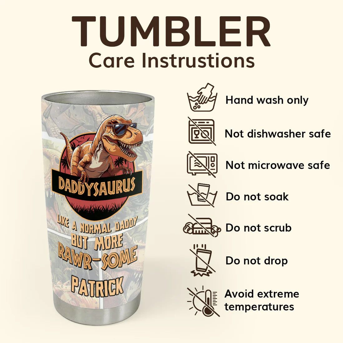 SHOESEMBROIDERED 20,30,40 Oz Stainless Tumbler - Daddysaurus - Perfect for Every Occasion - EBDR01160524