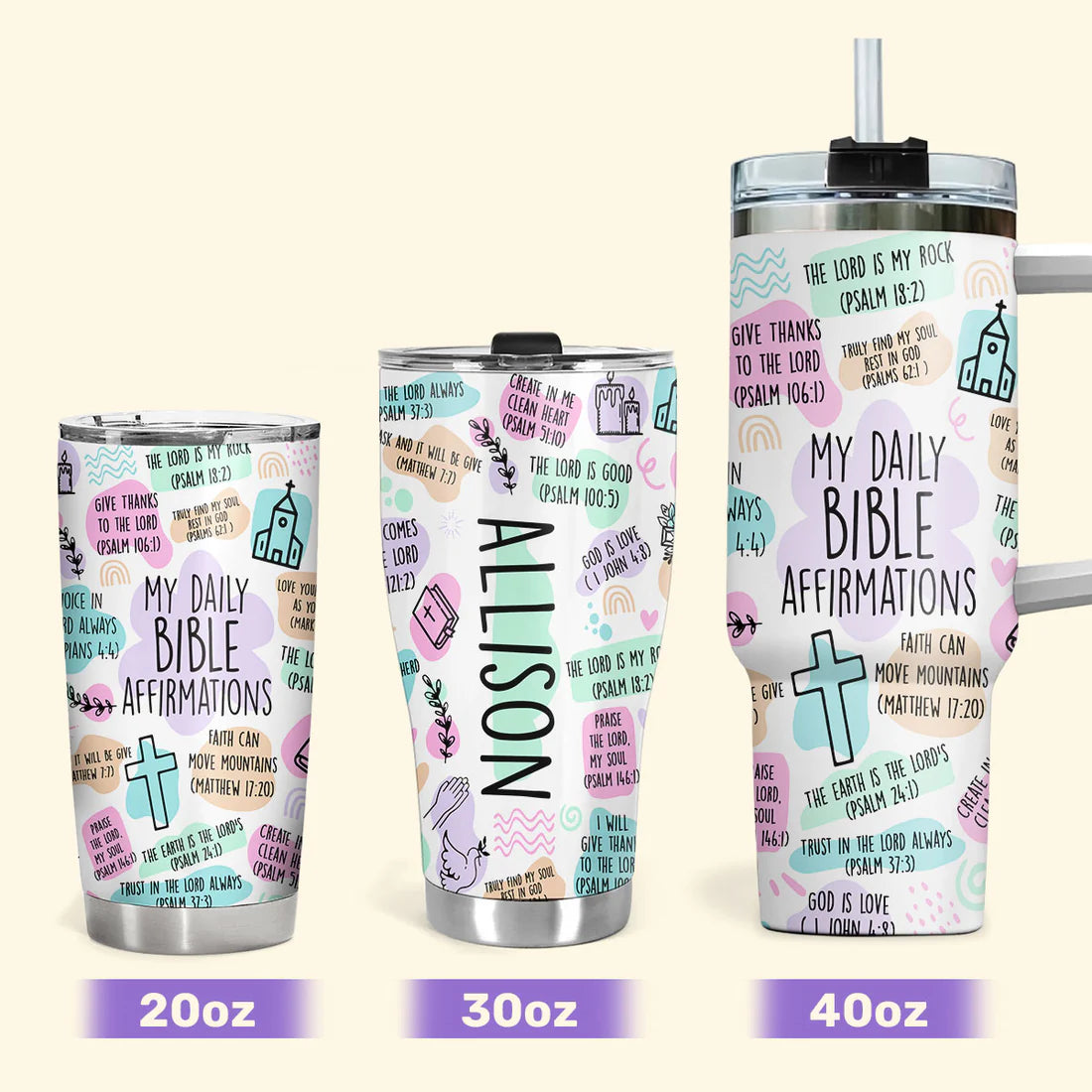 SHOESEMBROIDERED 20,30,40 Oz Stainless Tumbler - My Daily Bible Affirmations - Perfect for Every Occasion - EBDR01160524