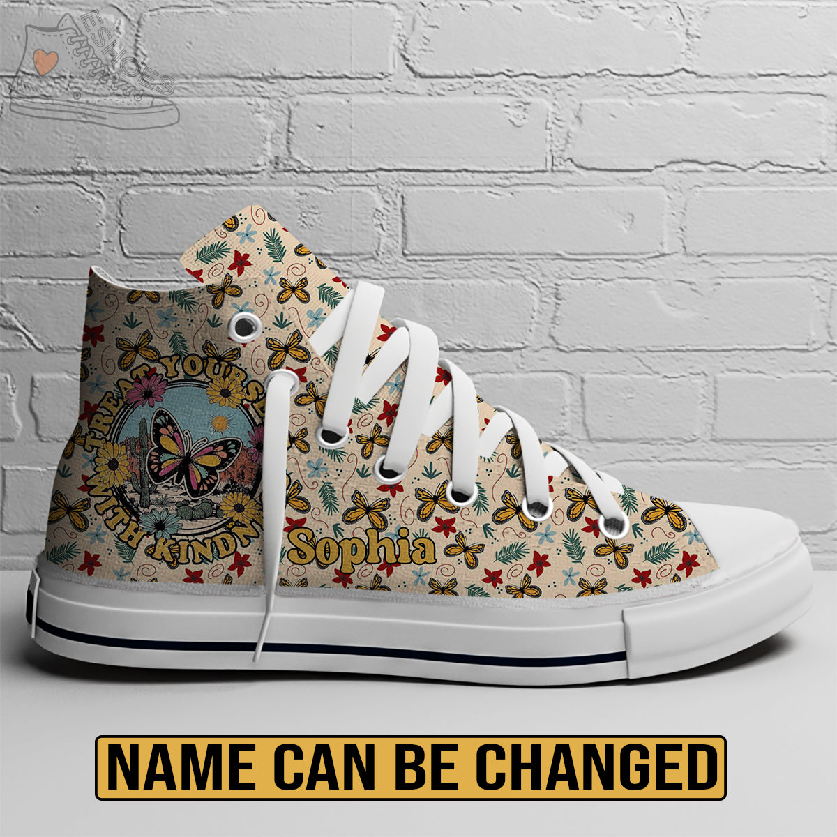 EShoes Personalized Women's Canvas Shoes, Treat Yourself With Kindness, Custom Name Shoes.