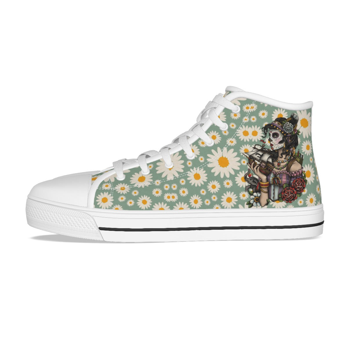 EShoes Personalized Women's Canvas Shoes, Tattoo Girl With Boat Shoes, Custom Name Shoes.