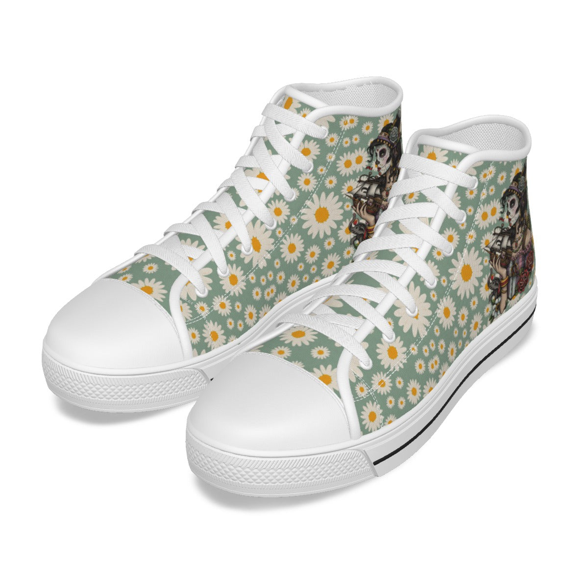 EShoes Personalized Women's Canvas Shoes, Tattoo Girl With Boat Shoes, Custom Name Shoes.