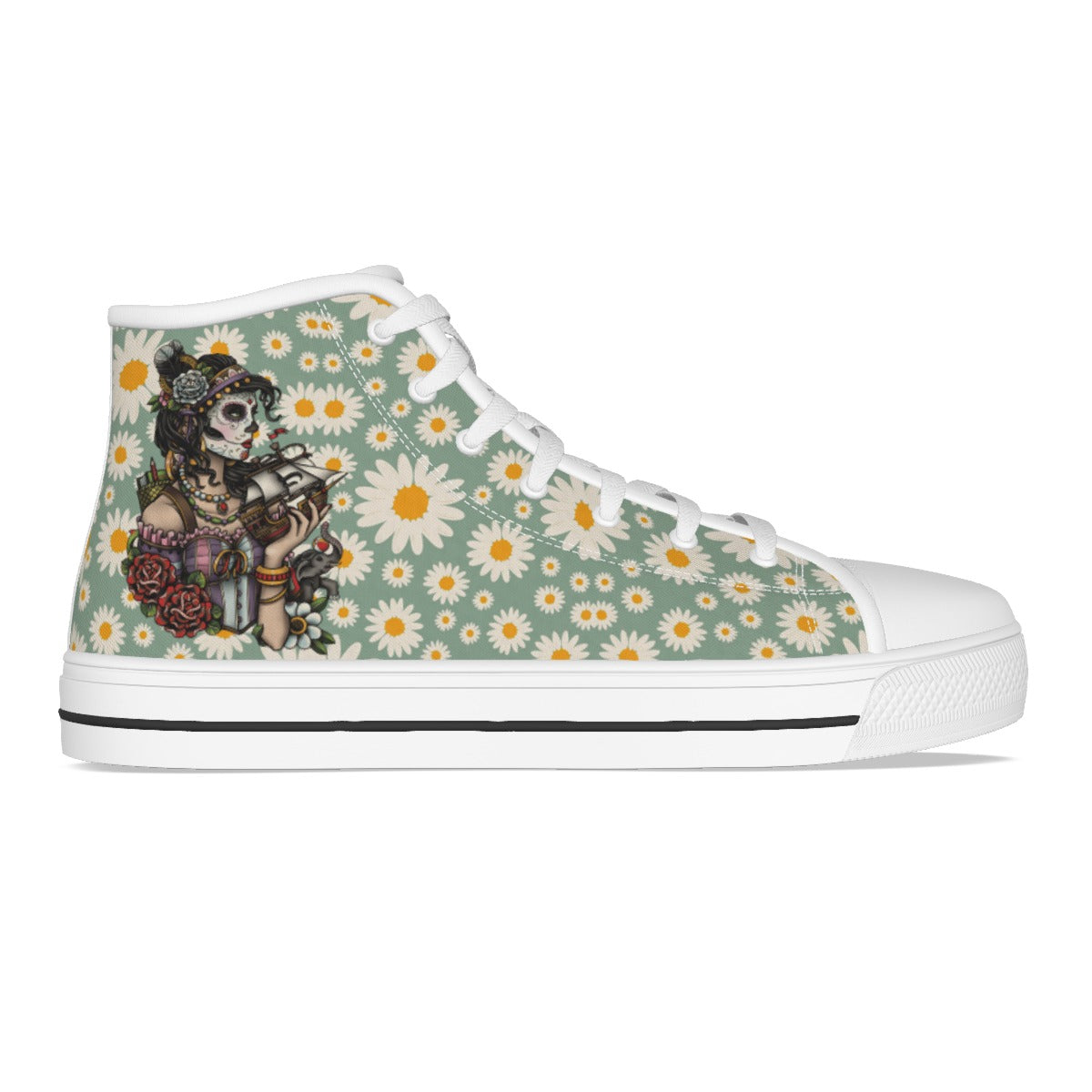 EShoes Personalized Women's Canvas Shoes, Tattoo Girl With Boat Shoes, Custom Name Shoes.