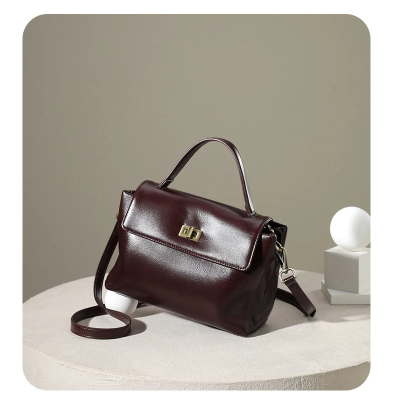 Elara Glow Genuine Leather Tote Bag – Soft Cowhide Shoulder & Crossbody Handbag for Women.240325.