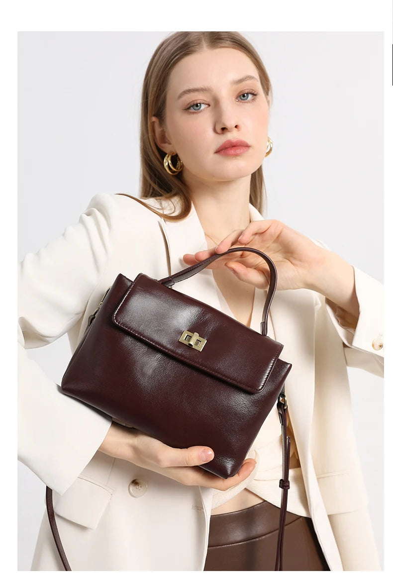 Elara Glow Genuine Leather Tote Bag – Soft Cowhide Shoulder & Crossbody Handbag for Women.240325.