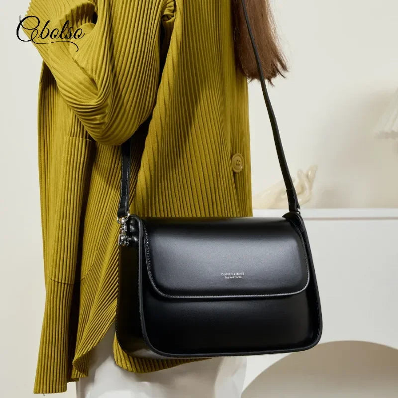 2025 Trendy Niche Design Genuine Leather Saddle Bag – Women's Textured Messenger Handbag.040425