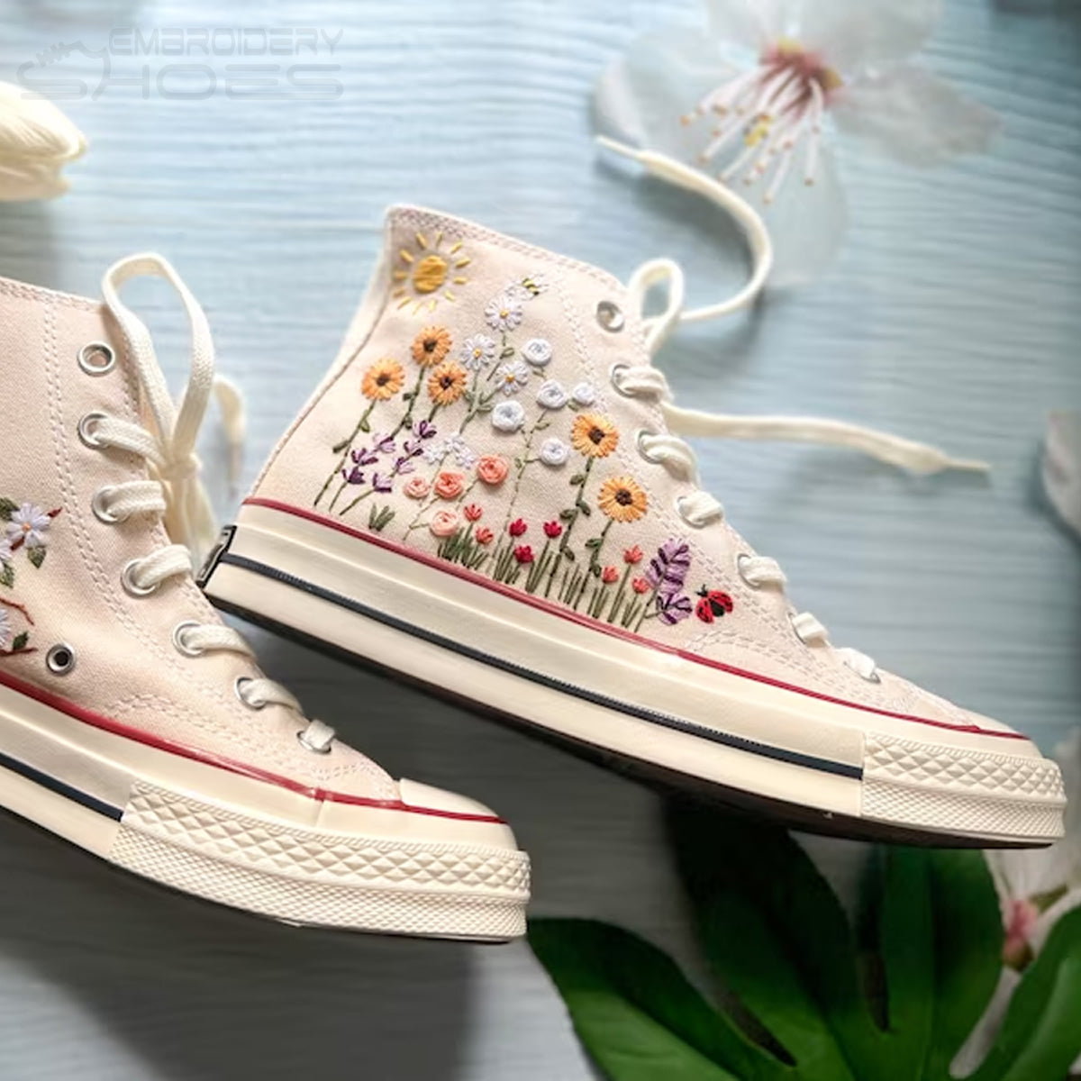 Embroidery Shoes Canvas Shoes, Personalized Shoes, Embroidered Sunflower Garden.