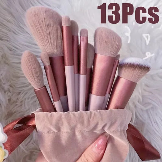 Elara Glow 13/15PCS Makeup Brush Set – Soft & Professional Beauty Tools for Foundation, Eyeshadow, Blush & More with Storage Bag.040325