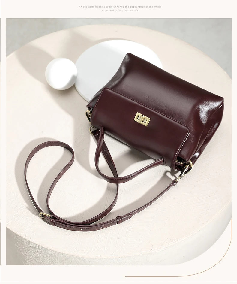 Elara Glow Genuine Leather Tote Bag – Soft Cowhide Shoulder & Crossbody Handbag for Women.240325.
