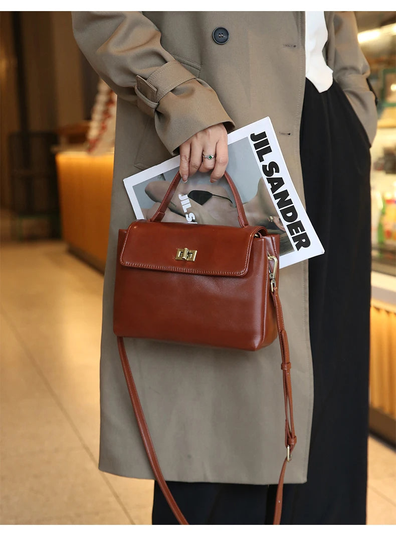 Elara Glow Genuine Leather Tote Bag – Soft Cowhide Shoulder & Crossbody Handbag for Women.240325.