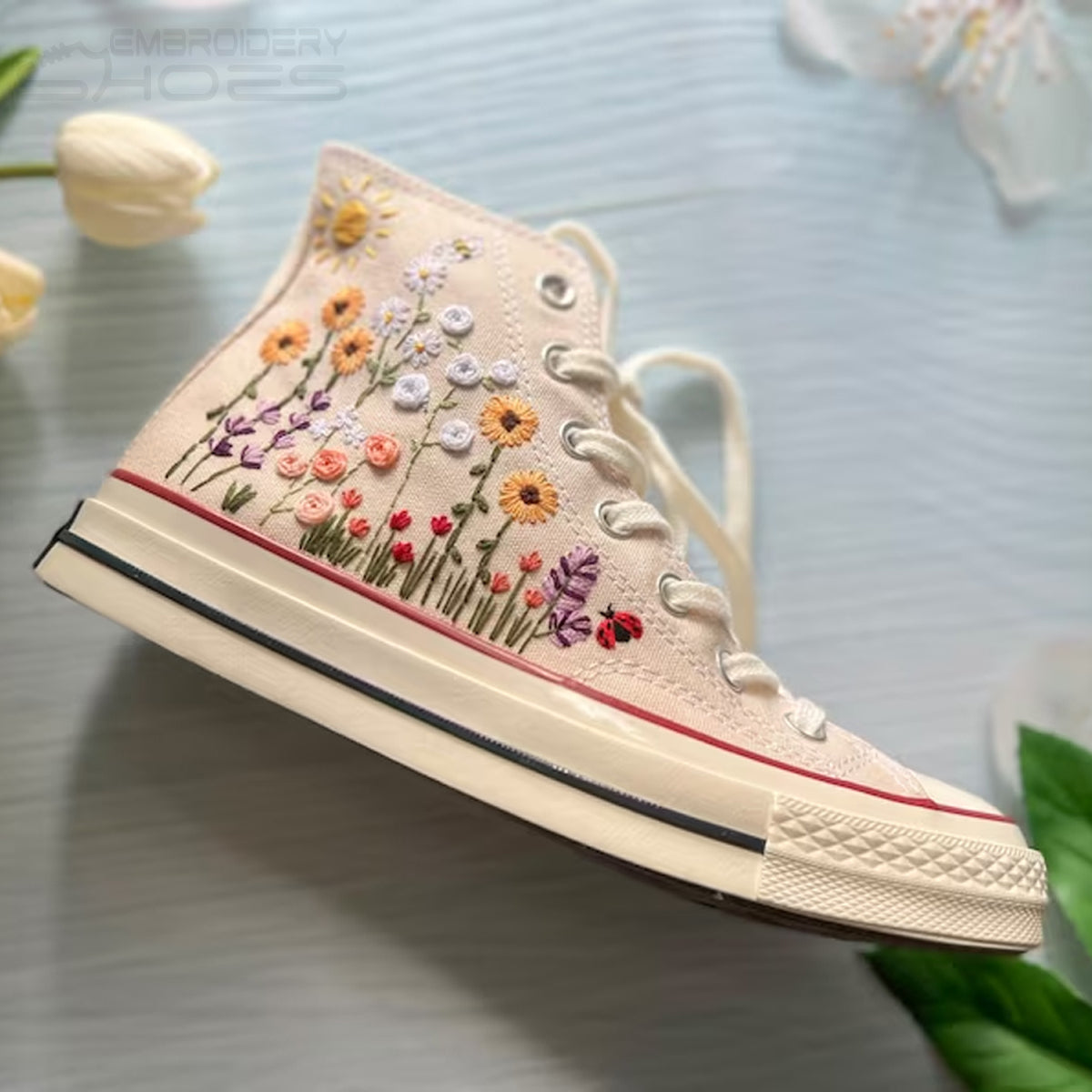 Embroidery Shoes Canvas Shoes, Personalized Shoes, Embroidered Sunflower Garden.