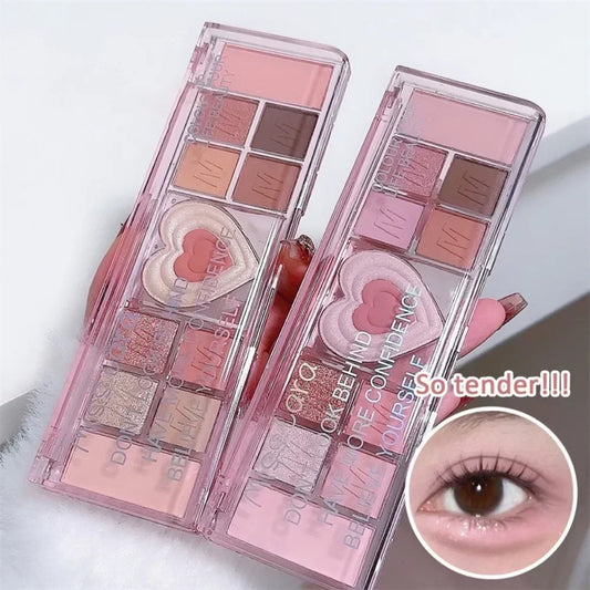 Elara Glow 12-Color Love Heart Eyeshadow Palette – Cool Tone, Low Saturation Matte Shades for Natural & Korean Eye Makeup.050325.