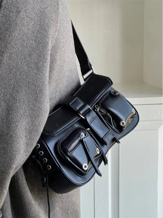 Elara Glow Y2K Korean Gothic Handbag – Vintage Harajuku Aesthetic Shoulder Tote & Elegant Punk Purse.010425.