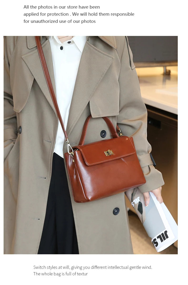Elara Glow Genuine Leather Tote Bag – Soft Cowhide Shoulder & Crossbody Handbag for Women.240325.