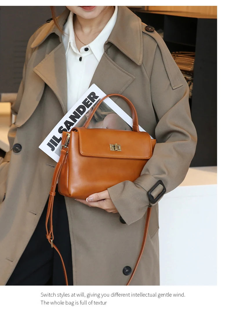 Elara Glow Genuine Leather Tote Bag – Soft Cowhide Shoulder & Crossbody Handbag for Women.240325.