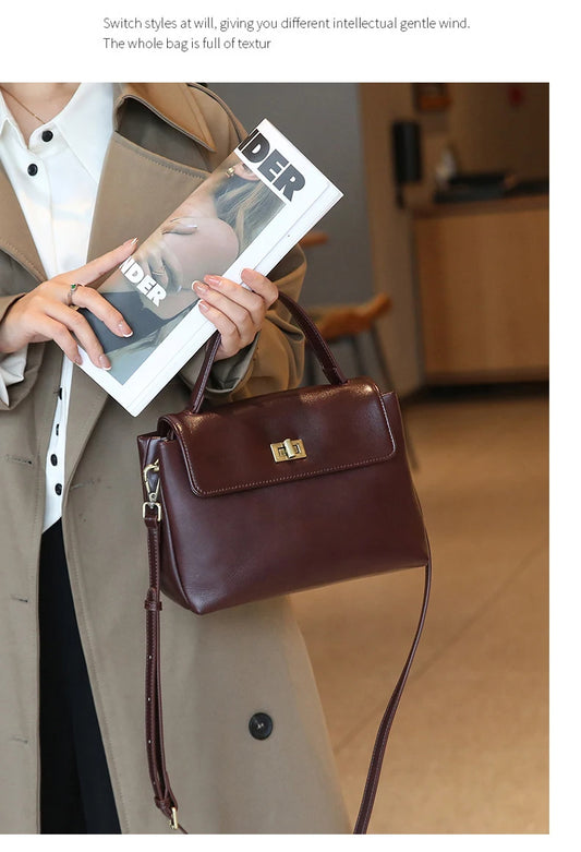 Elara Glow Genuine Leather Tote Bag – Soft Cowhide Shoulder & Crossbody Handbag for Women.240325.