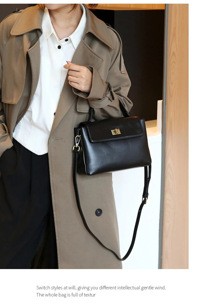 Elara Glow Genuine Leather Tote Bag – Soft Cowhide Shoulder & Crossbody Handbag for Women.240325.
