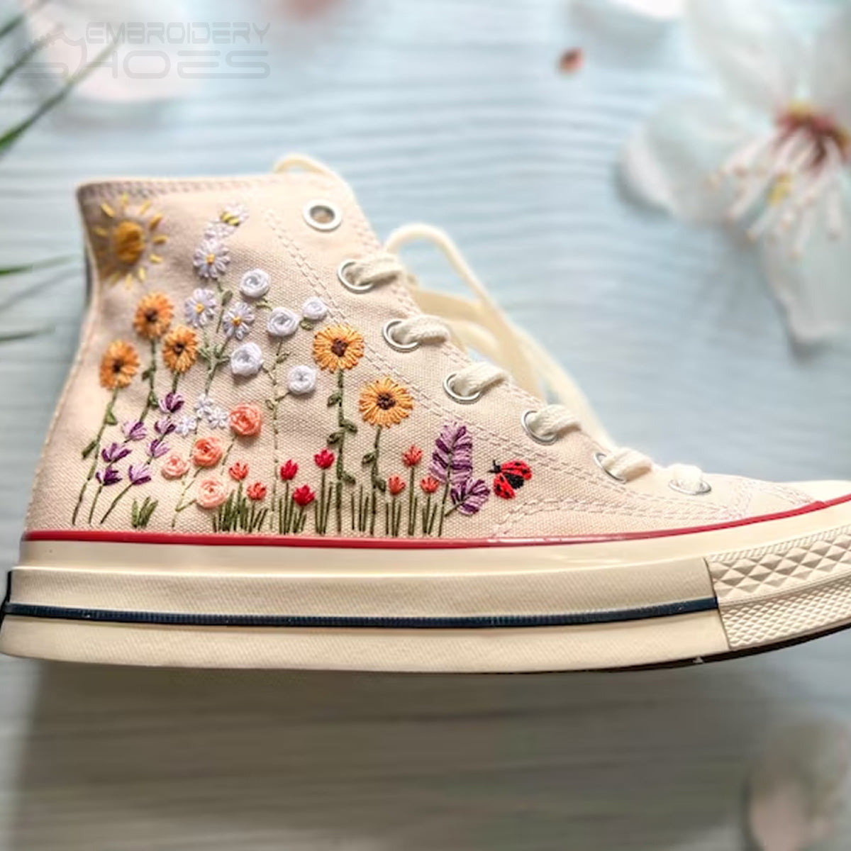 Embroidery Shoes Canvas Shoes, Personalized Shoes, Embroidered Sunflower Garden.