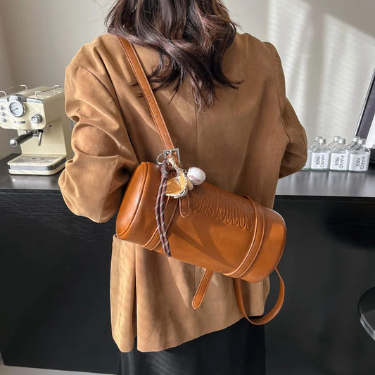 Elara Glow Multifunctional Cylinder Shoulder Bag – Luxury Designer Crossbody Handbag with Pendant | Winter 2025 Collection.310325.