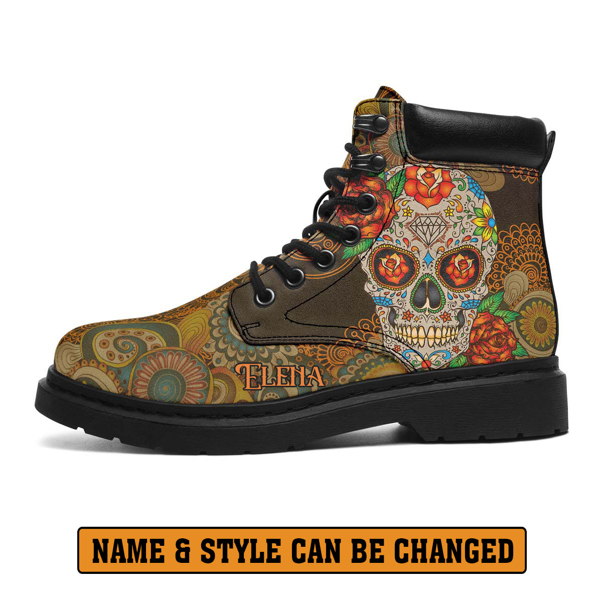 EShoes Personalized Boots, Sugar Skull Mexican Boots, Custom Name Boots.