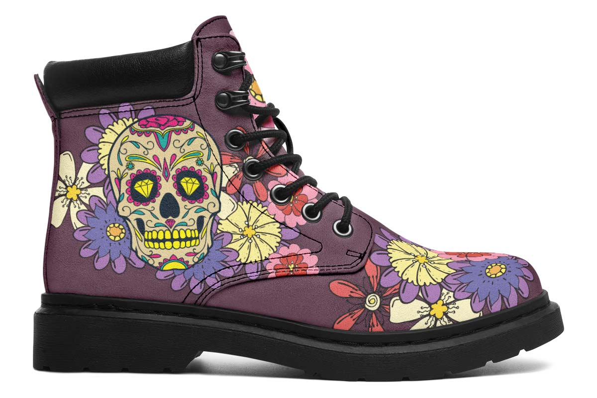EShoes Personalized Boots, Sugar Skull Mexican Purple Boots, Custom Boots.