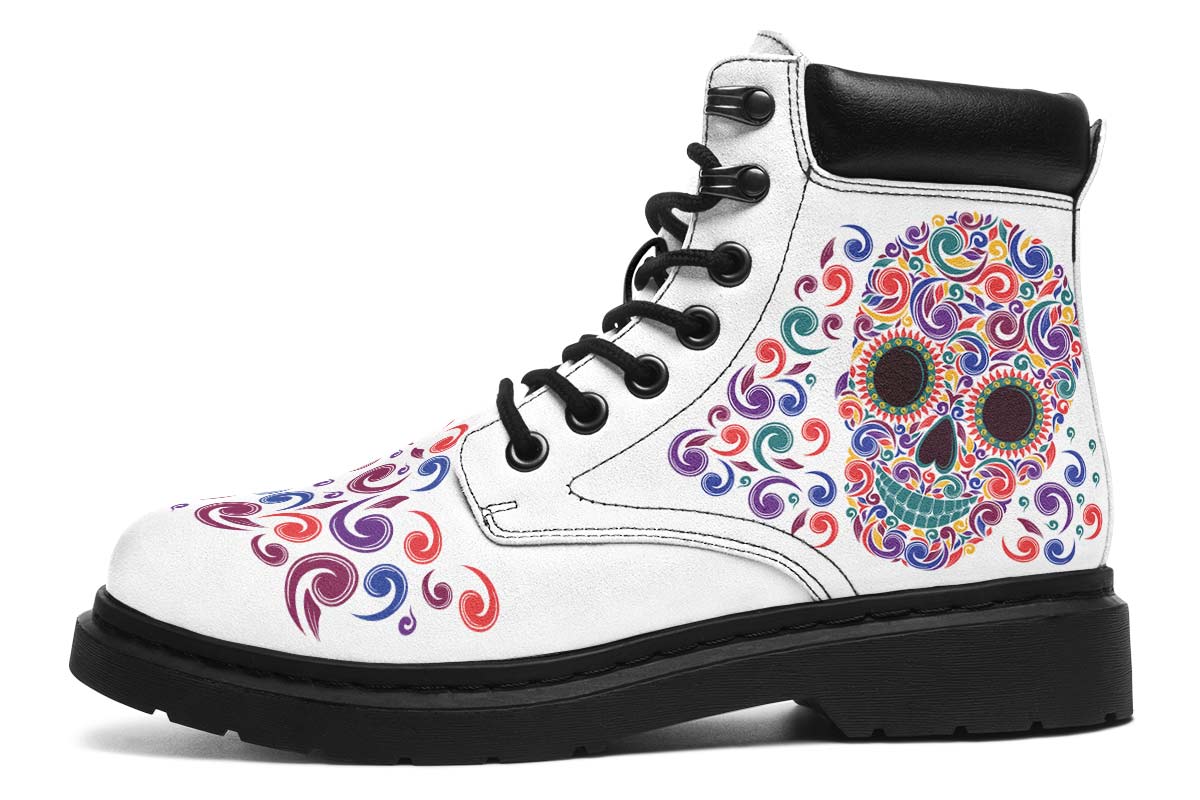 EShoes Personalized Short Boots, Sugar Skull Mexican White Boots, Custom Name Boots.