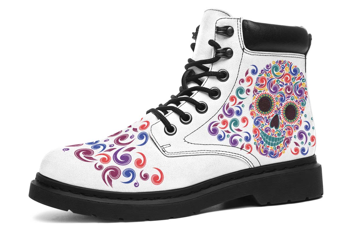 EShoes Personalized Short Boots, Sugar Skull Mexican White Boots, Custom Name Boots.