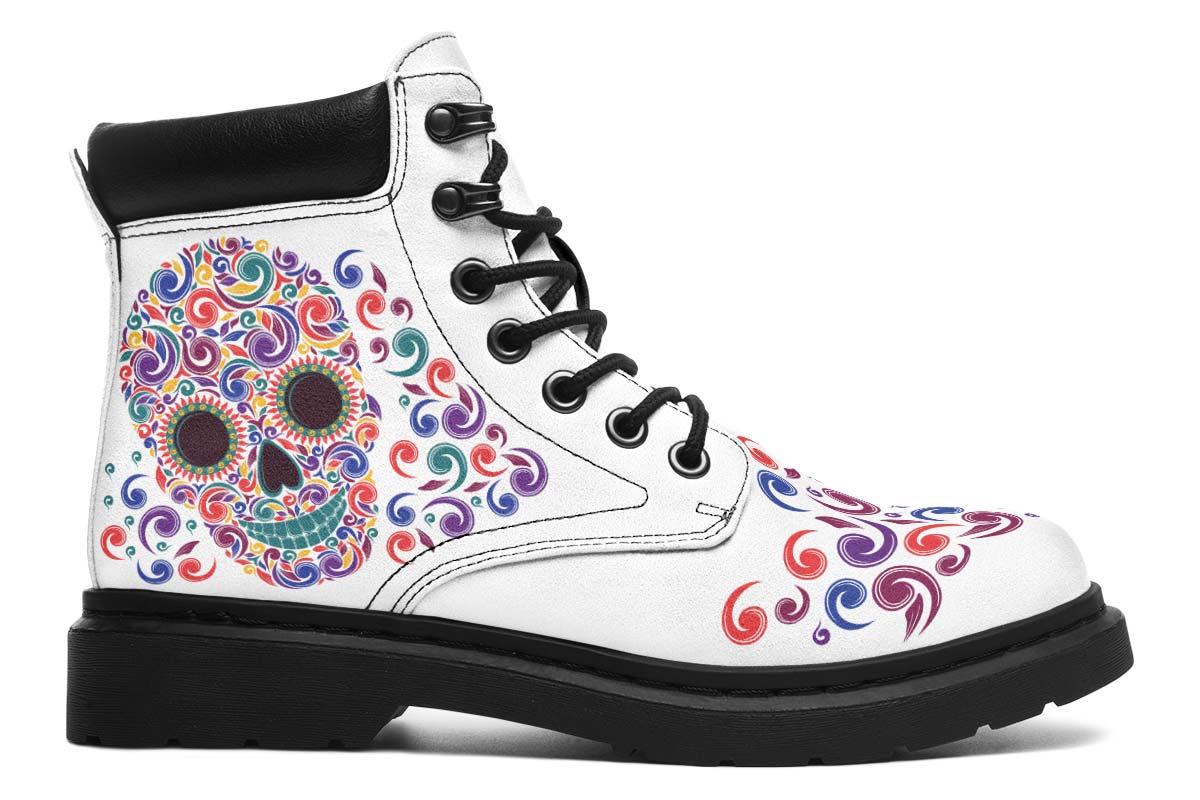 EShoes Personalized Short Boots, Sugar Skull Mexican White Boots, Custom Name Boots.