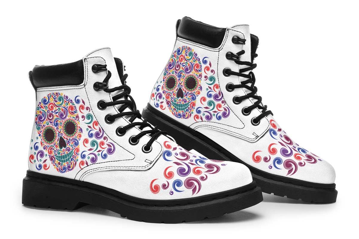 EShoes Personalized Short Boots, Sugar Skull Mexican White Boots, Custom Name Boots.