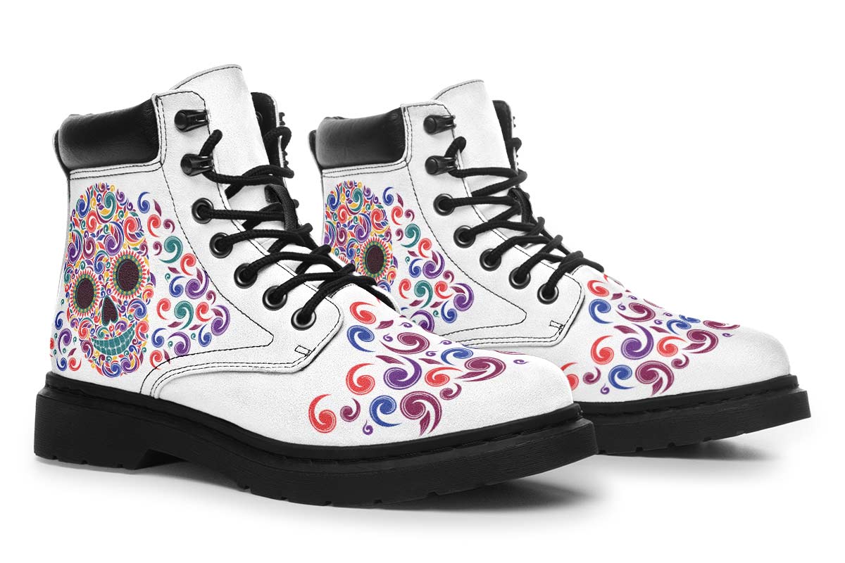 EShoes Personalized Short Boots, Sugar Skull Mexican White Boots, Custom Name Boots.