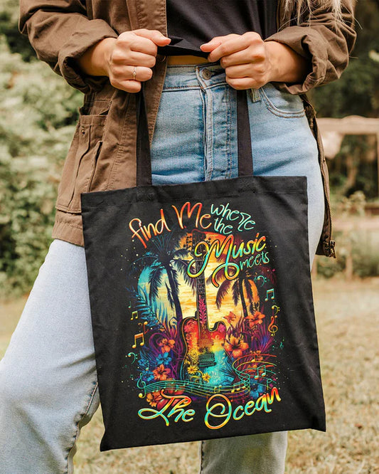 Durable Canvas Tote Bags - FIND ME WHERE THE MUSIC MEETS THE OCEAN GUITAR - Lightweight &amp, High-Capacity Options by EBDR 01220524
