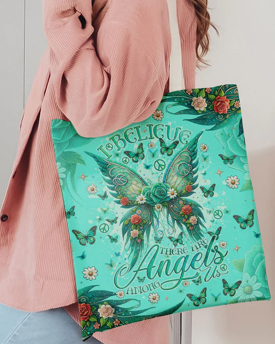Durable Canvas Tote Bags - I BELIEVE THERE ARE ANGELS AMONG US WINGS - Lightweight &amp, High-Capacity Options by EBDR 01220524