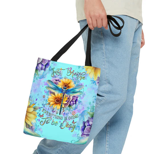 Durable Canvas Tote Bags - JUST BREATHE DRAGONFLY - Lightweight &amp, High-Capacity Options by EBDR 01220524