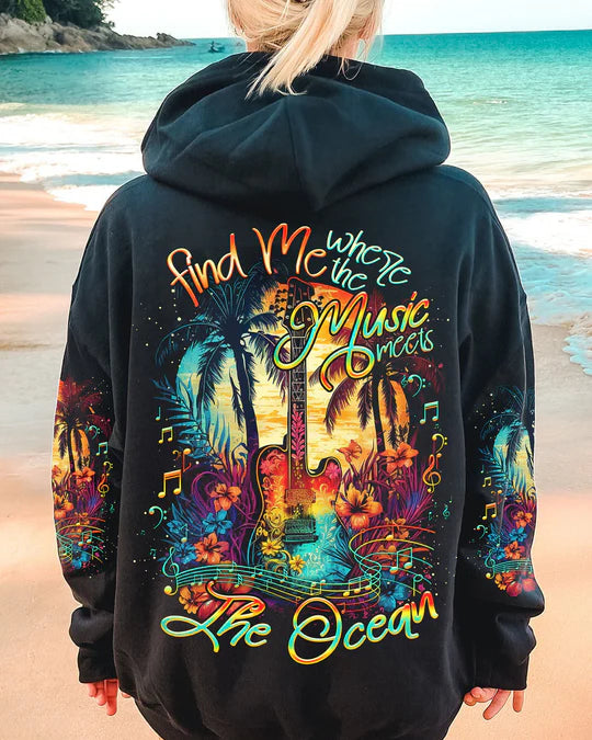 EMBROIDERED - FIND ME WHERE THE MUSIC MEETS THE OCEAN GUITAR ALL OVER PRINT - 3D CLOTHING - ABD07230424.