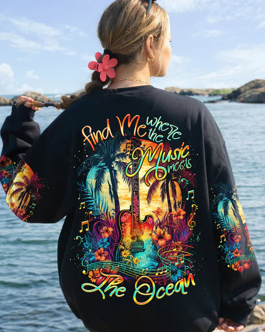 EMBROIDERED - FIND ME WHERE THE MUSIC MEETS THE OCEAN GUITAR ALL OVER PRINT - 3D CLOTHING - ABD07230424.